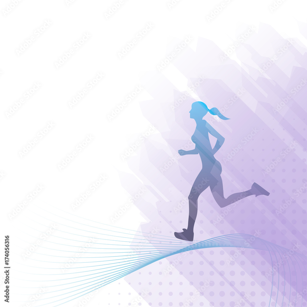 Silhouette of woman running on city background vector illustration