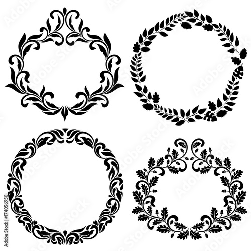 Set of Decorative Frames. Ideal for stencil. Vintage style. Ornate tracery of swirls and leaves isolated on white background.