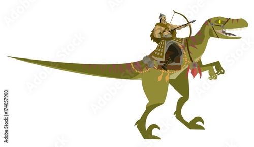 mongolian warrior riding a dinosaur