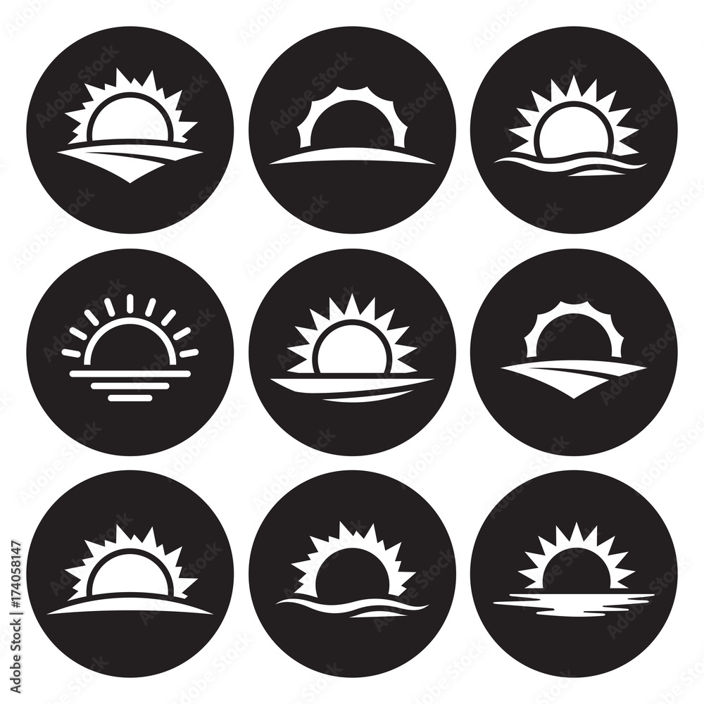 Vector black sunrise icon set Vector black sunrise icon set