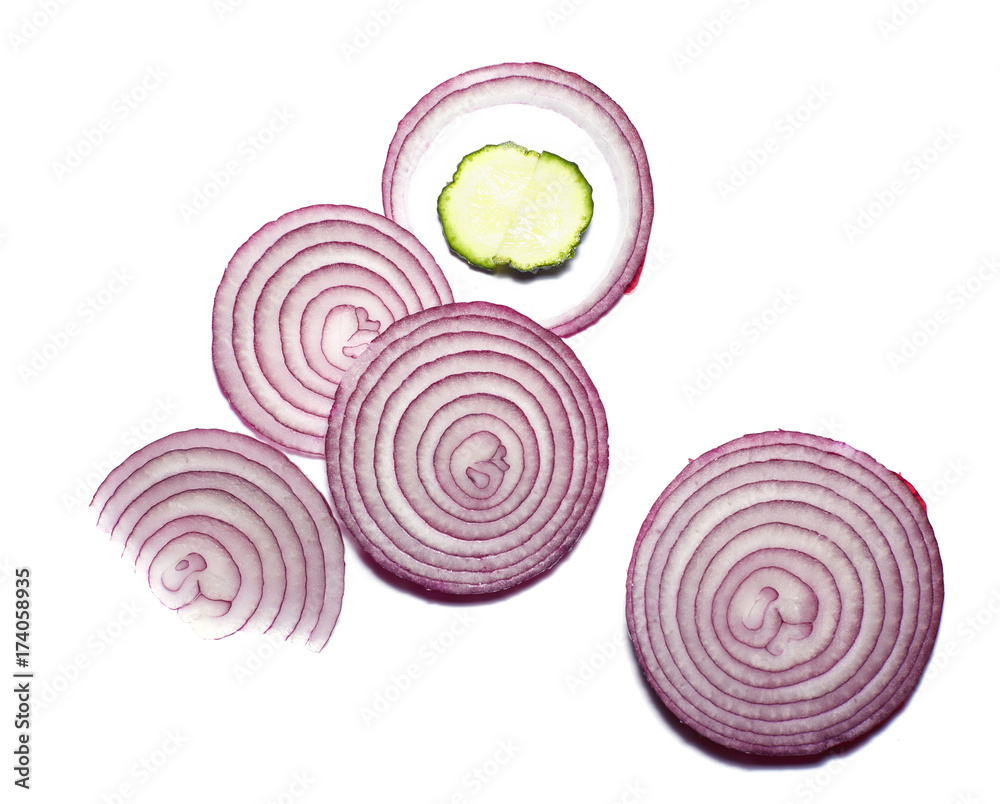 Fototapeta premium Onion and cucumber isolated on white background