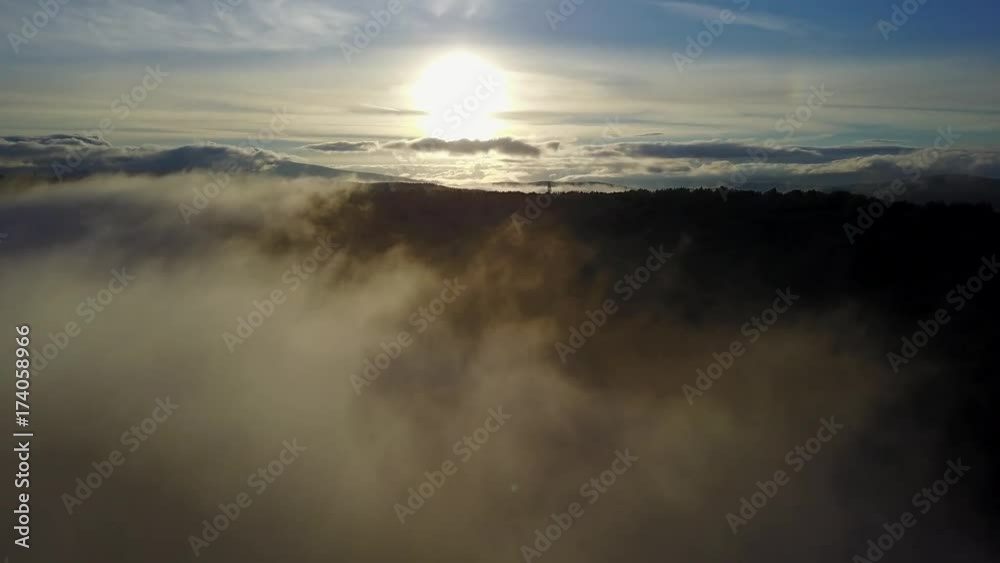 Sunset in the Ural mountains in Karatash ridge. Flying by drone Sunset in the Ural mountains in Karatash ridge. Flying by drone