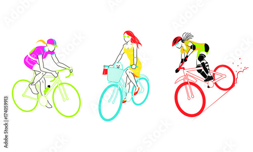 Three different kinds of bike riders (ID: 174059913)
