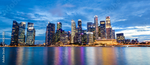 Photography Singapore Skyline at Marina Bay During Sunset Blue Hour