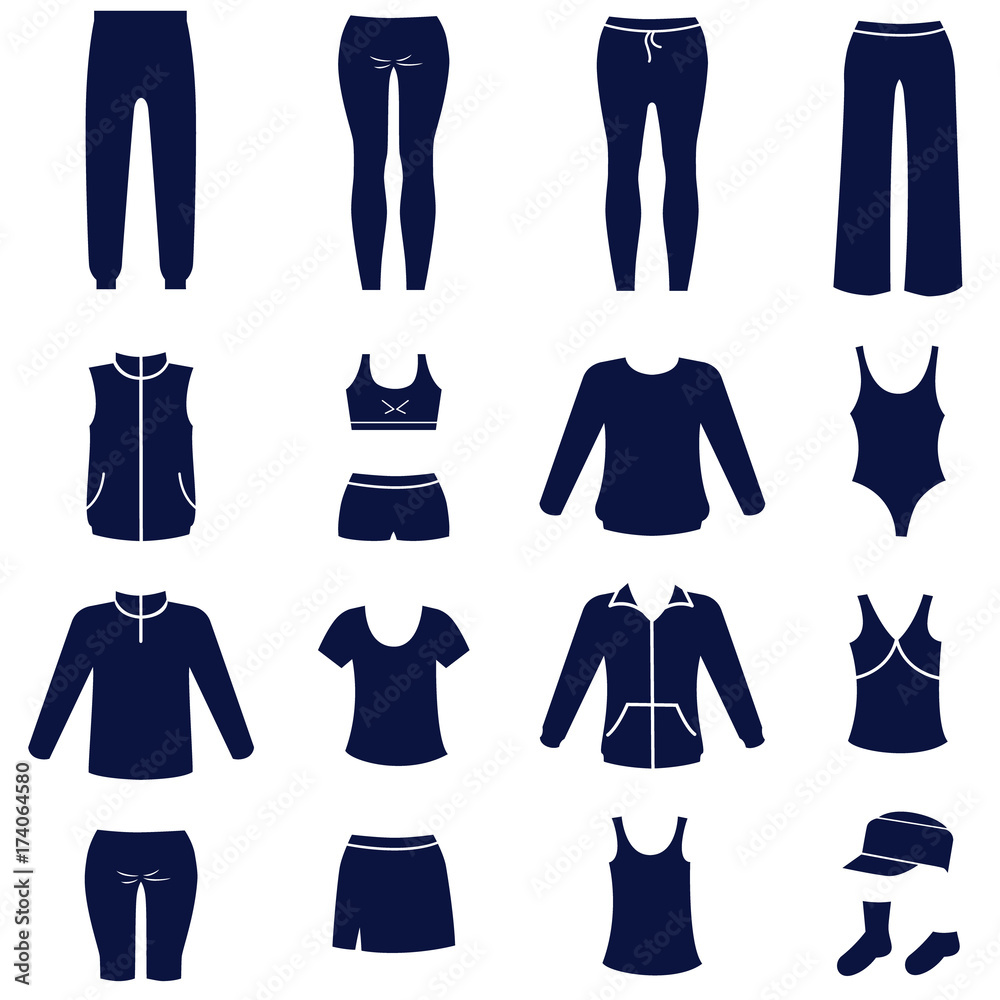 Different types of women sport clothes as glyph icons Stock Vector | Adobe  Stock
