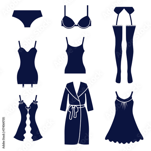 Types of lingerie as glyph icons