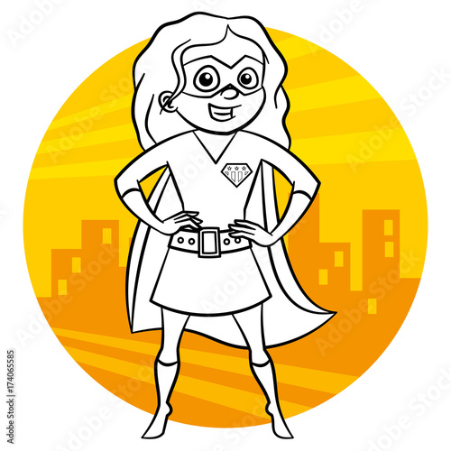 Superhero Coloring page. Comic character isolated on white background