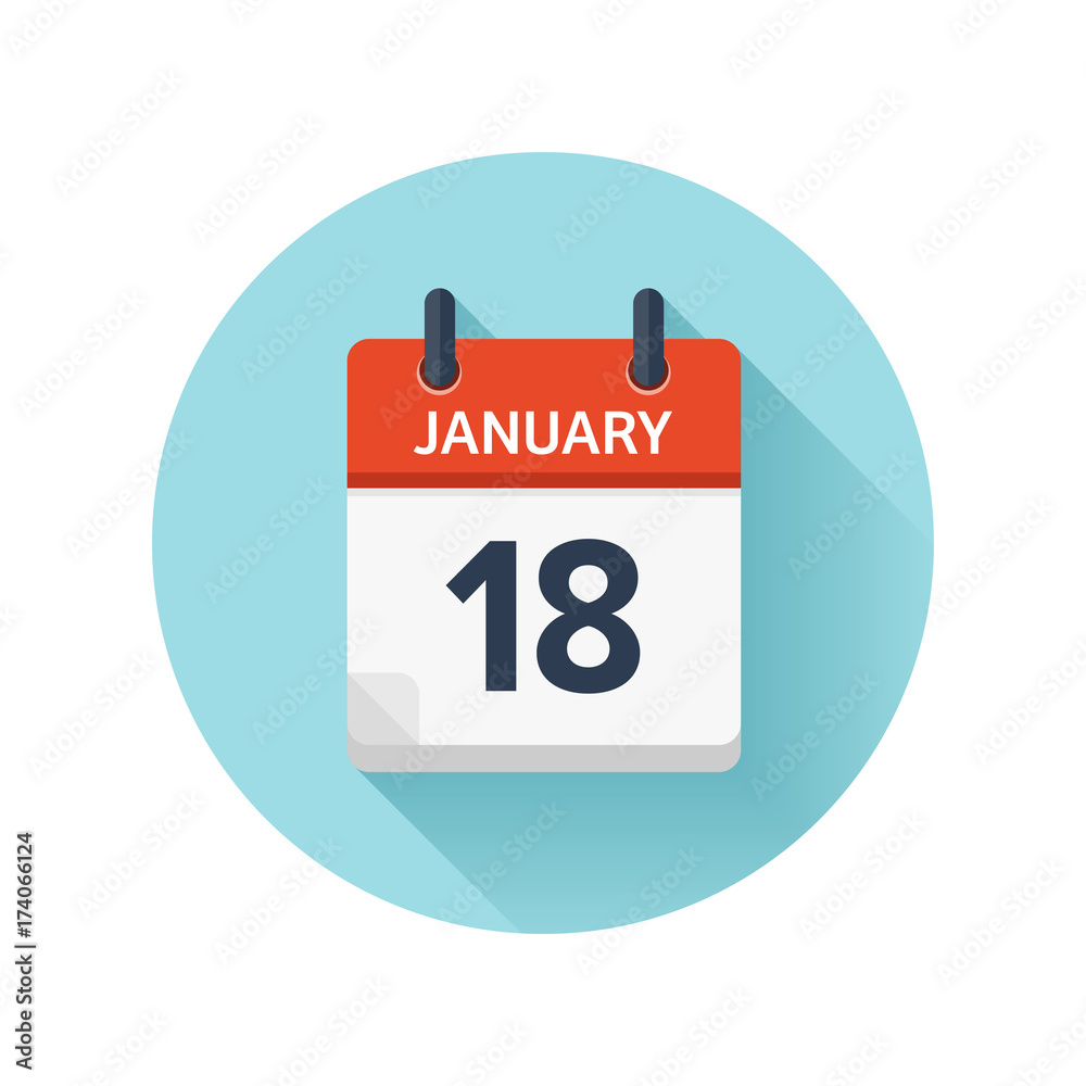January 18. Vector flat daily calendar icon. Date and time, day, month 2018. Holiday. Season. January 18. Vector flat daily calendar icon. Date and time, day, month 2018. Holiday. Season.