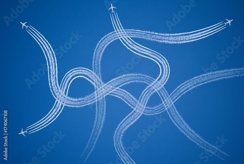 Chaotic, confused, stressful symbol of tangled vapor trails.
