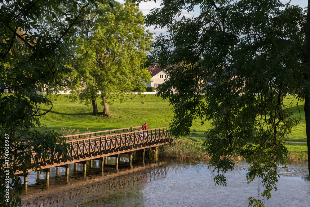 Obraz premium Bridge over the moat, in the old town in Fredrikstad, Norway