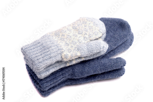 Blue mittens. isolated