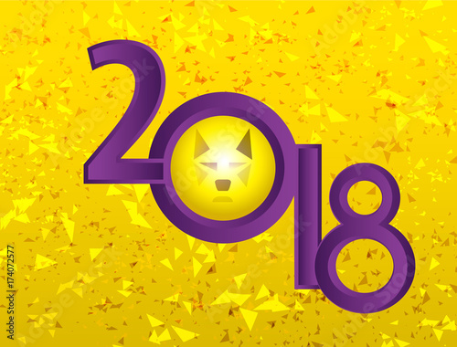 2018, new year, dog, the year of the dog, yellow, gold, purple, picture