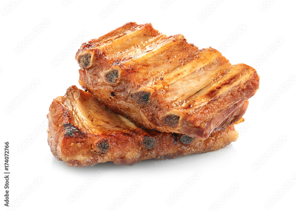 Delicious grilled pork ribs isolated on white Delicious grilled pork ribs isolated on white