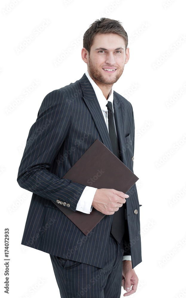 young businessman holding a folder with documents young businessman holding a folder with documents