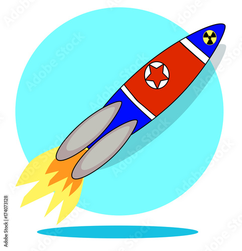 Illustration of rocket with flag of North Korea isolated on white background