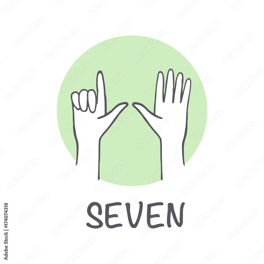 Obraz premium Vector ticks fingers count drawing Seven
