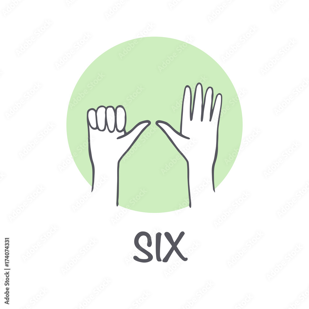 Obraz premium Vector ticks fingers count drawing Six