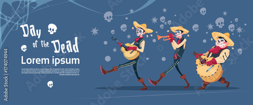 Day Of Dead Traditional Mexican Halloween Holiday Party Decoration Banner Invitation Flat Vector Illustration