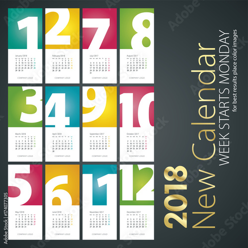 New Desk Calendar 2018 month numbers portrait background
