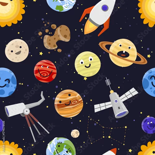 Tapety Astronautyczna planeta układu słonecznego astrologii tła wektoru bezszwowa deseniowa ilustracja