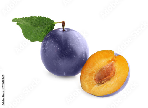 Fresh ripe plum isolated on white
