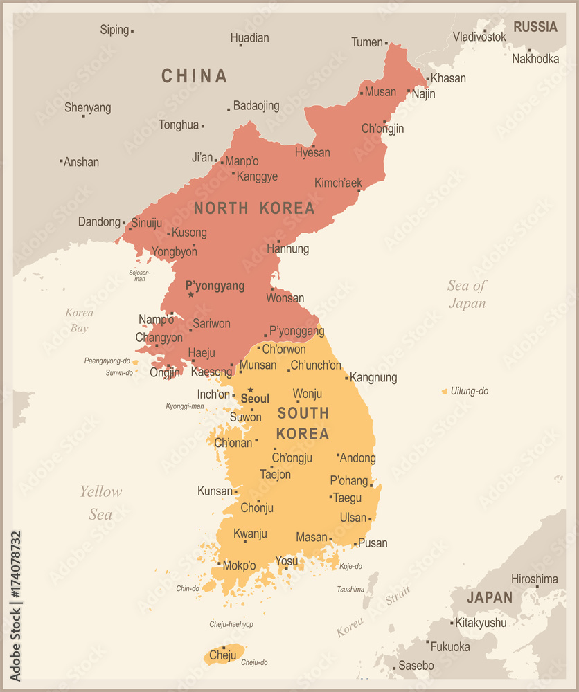 Obraz premium Korean Peninsula Map - Vintage Vector Illustration