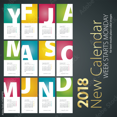 New Desk Calendar 2018 month upper case letters portrait background
