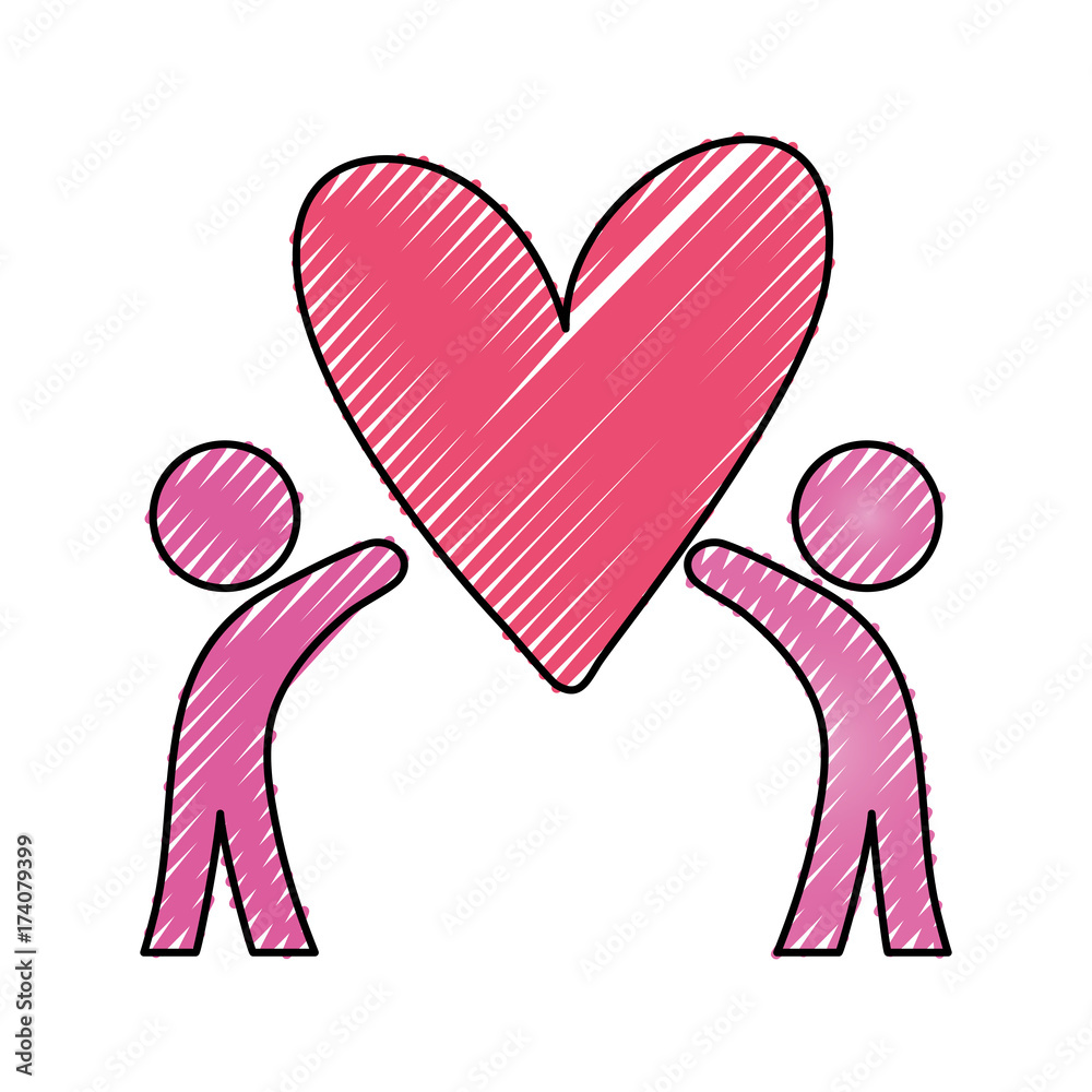 colored pictogram people with heart doodle over white background vector illustration colored pictogram people with heart doodle over white background vector illustration