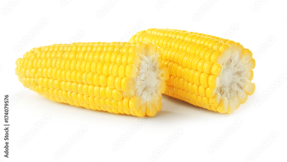 Pieces of fresh corn cob, isolated on white Pieces of fresh corn cob, isolated on white