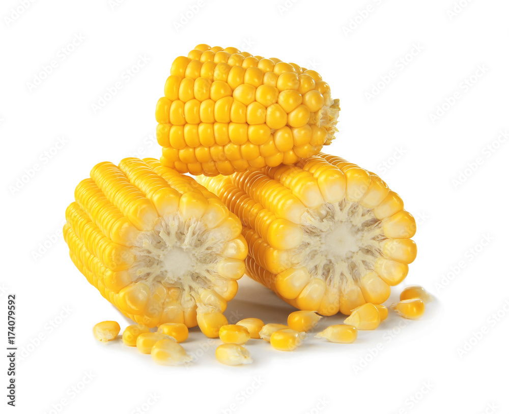 Pieces of fresh corn cob, isolated on white Pieces of fresh corn cob, isolated on white