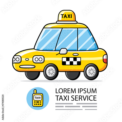 Yellow taxi cab vector isolated and mobile phone icon.