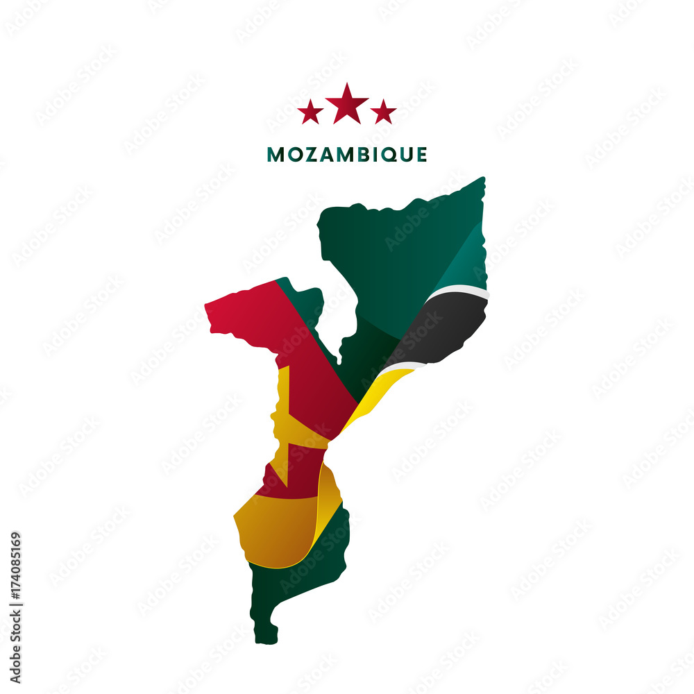 Mozambique map with waving flag. Vector illustration. Stock Vector ...