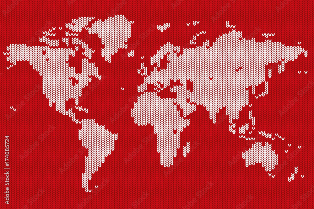 Карта мира, стилизованная под вязанную текстуру. Оригинальна векторная  иллюстрация для Вашего дизайн проекта. Stock Vector | Adobe Stock
