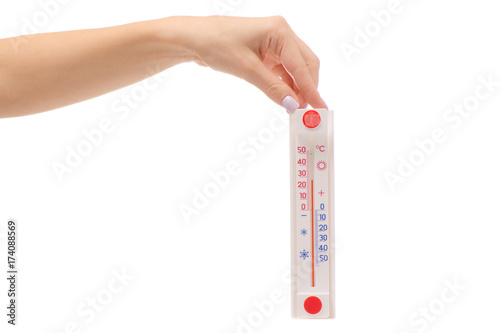 Female hand room thermometer