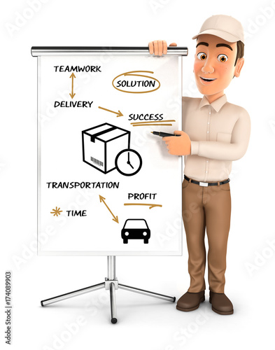 Slika na platnu 3d delivery man writing on paperboard