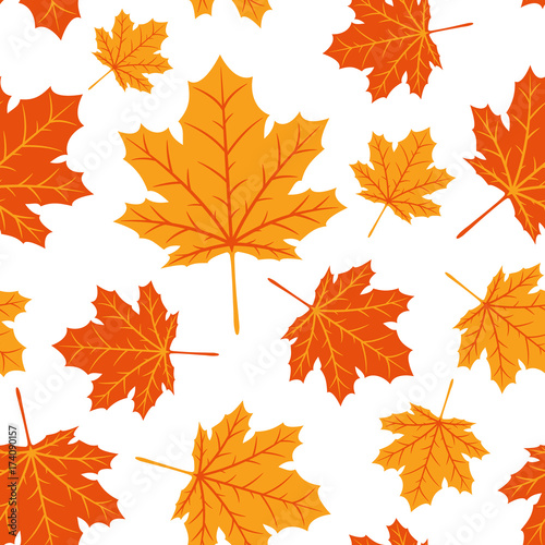 Seamless pattern with colorful autumn leaves isolated on white background. Illustration of fall theme seamless texture