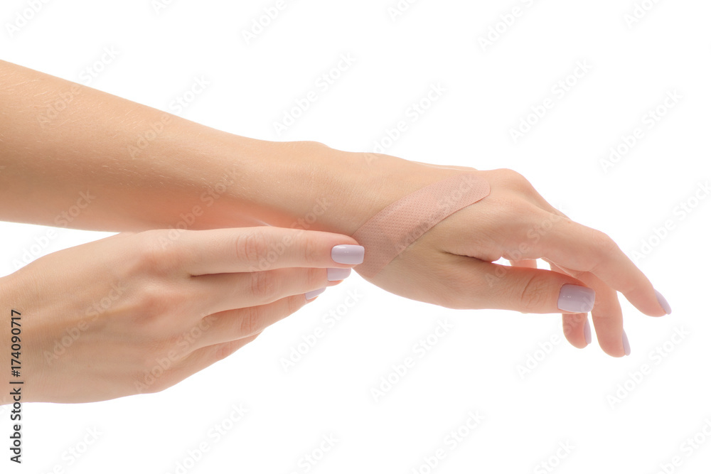 Female hand plaster wound cut