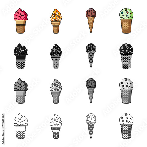 Ice cream, food and dessert. Different types of ice cream set collection icons in cartoon black monochrome outline style vector symbol stock illustration web.