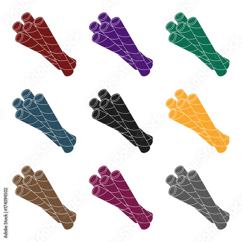 Chocolate wafer straws icon in black style isolated on white background. Chocolate desserts symbol stock vector illustration.