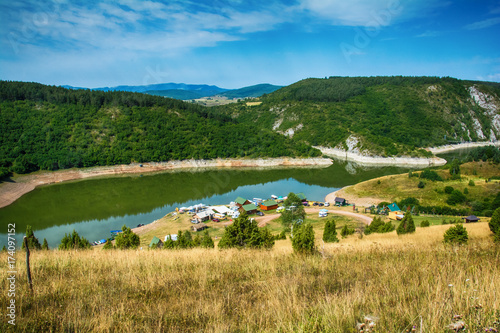 Uvac, Serbia august 03,2017: Rocky landscape of river Uvac gorge at sunny summer 