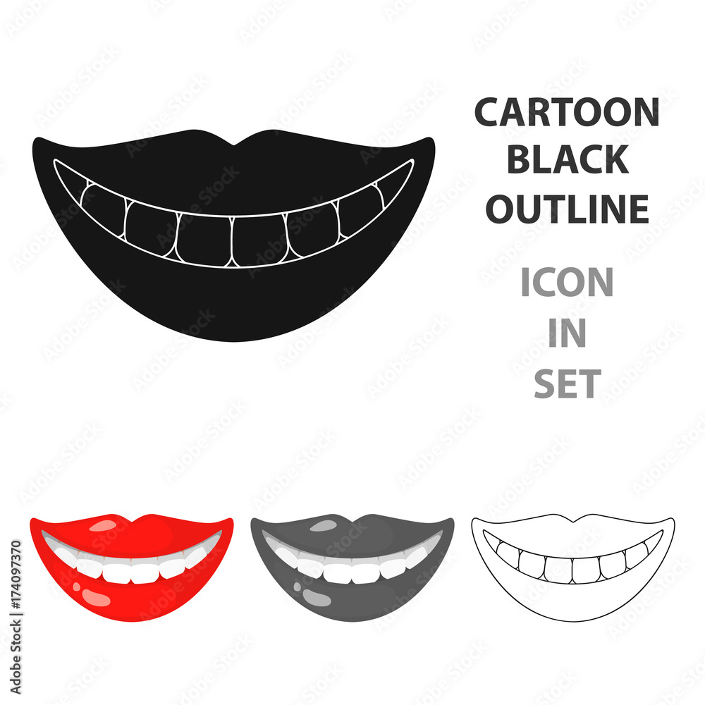 Smile with white teeth icon in cartoon style isolated on white ...