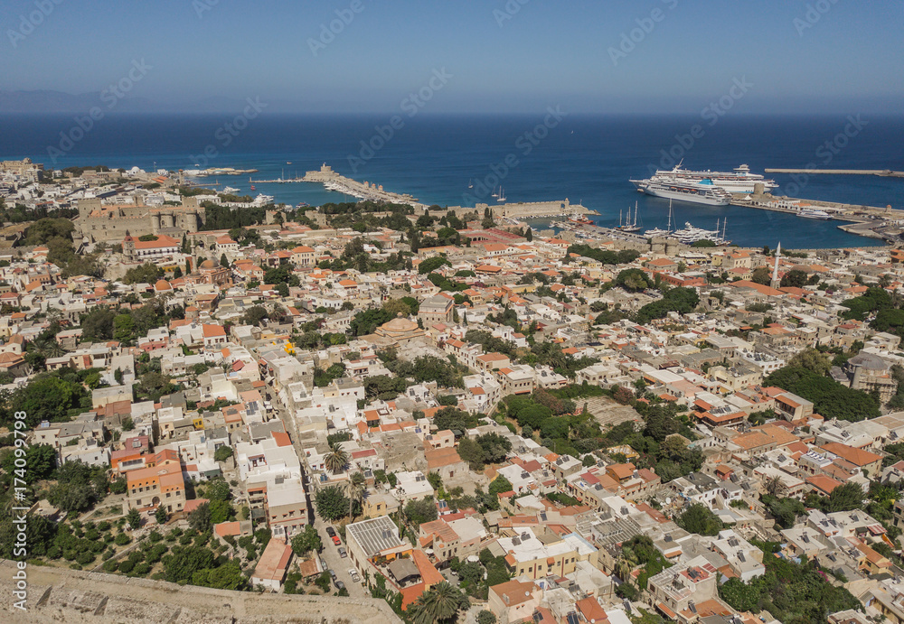 Cityscape of Rhodes, Greece. Aerial view from drone
