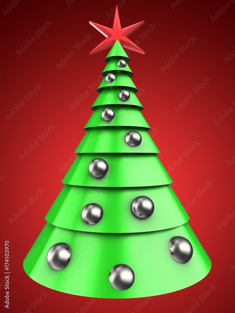 3d light green Christmas tree over red 3d light green Christmas tree over red