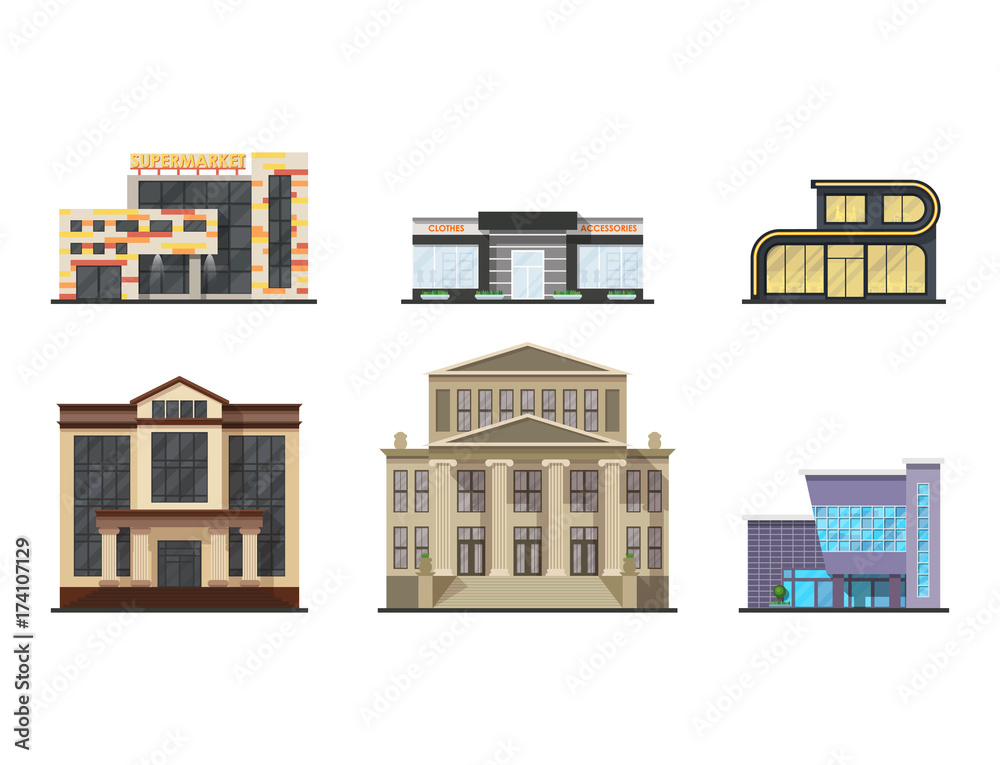 City buildings modern tower office architecture house business apartment home facade vector illustration