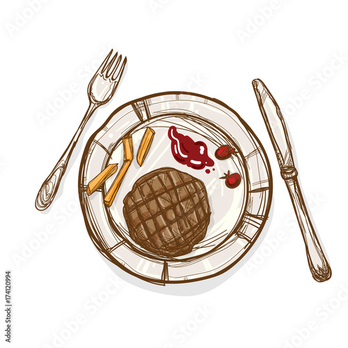 food steak hand drawing graphic object
