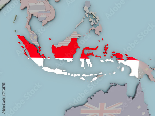 Indonesia on political globe with flag