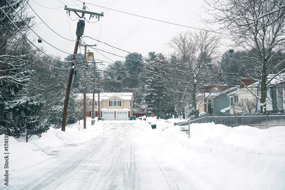 urban street scene after snow storm