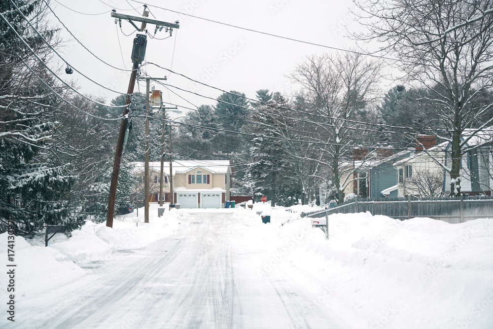 urban street scene after snow storm urban street scene after snow storm