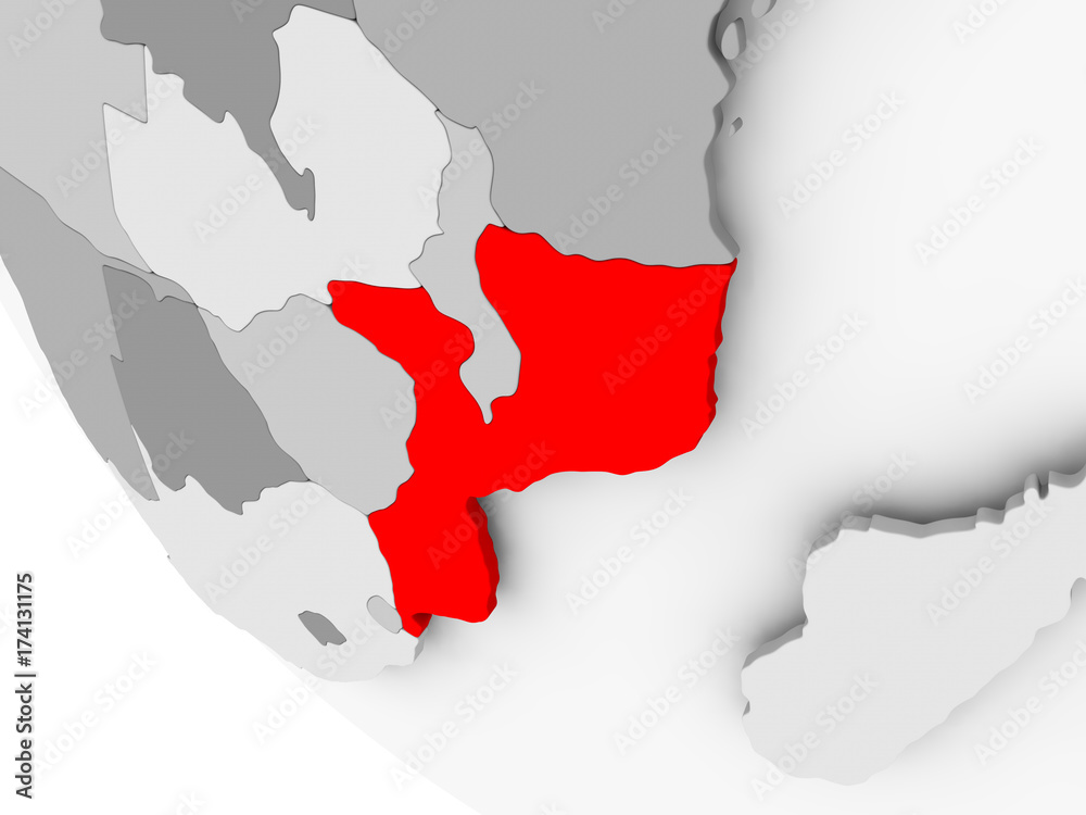 Map of Mozambique in red