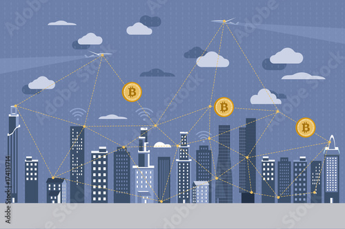 Modern City and Blockchain Concept